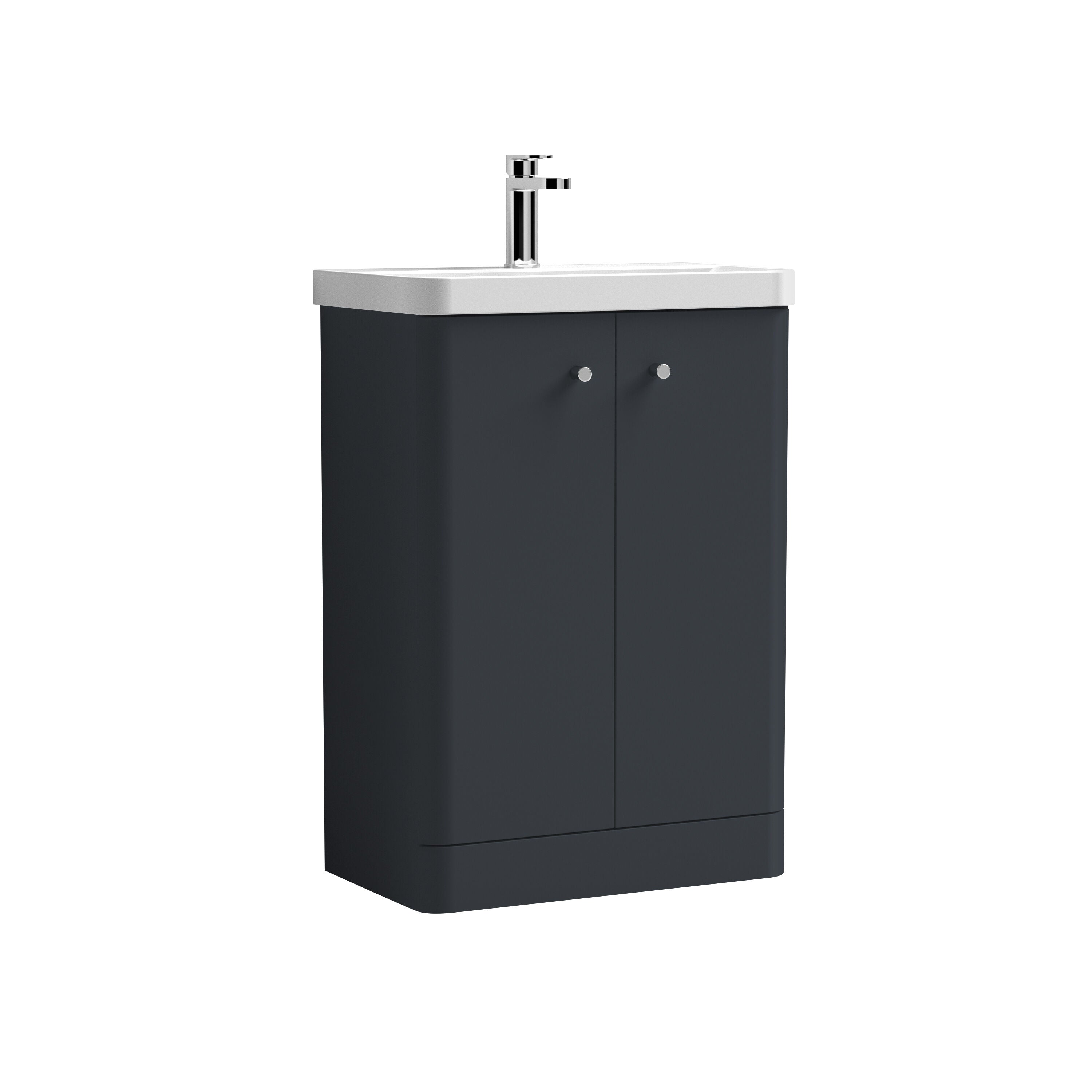 nuie Core 600mm Soft Black 2 Door Floor Standing Vanity Unit With Basin