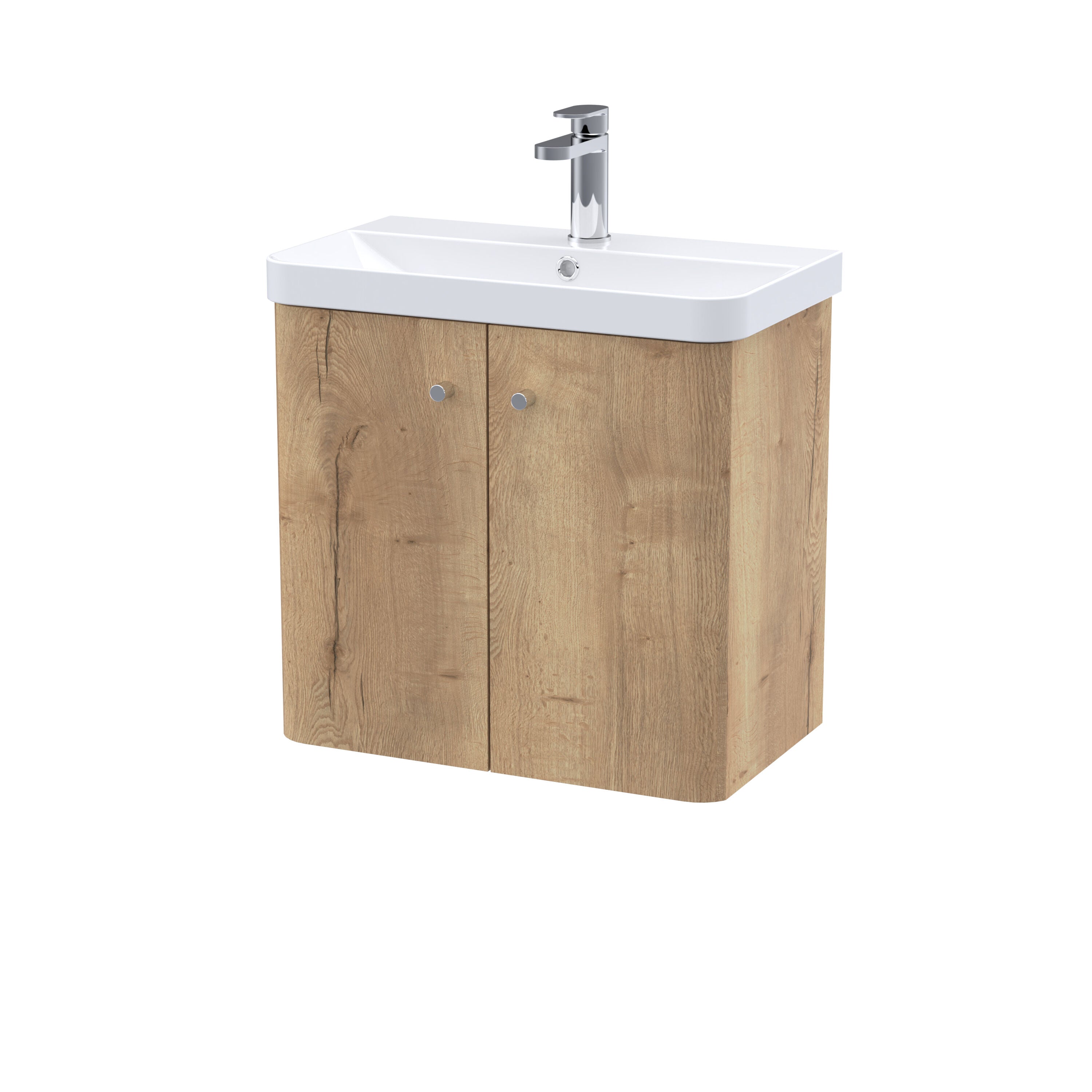 nuie Core 600mm Autumn Oak 2 Door Wall Hung Vanity Unit With Basin