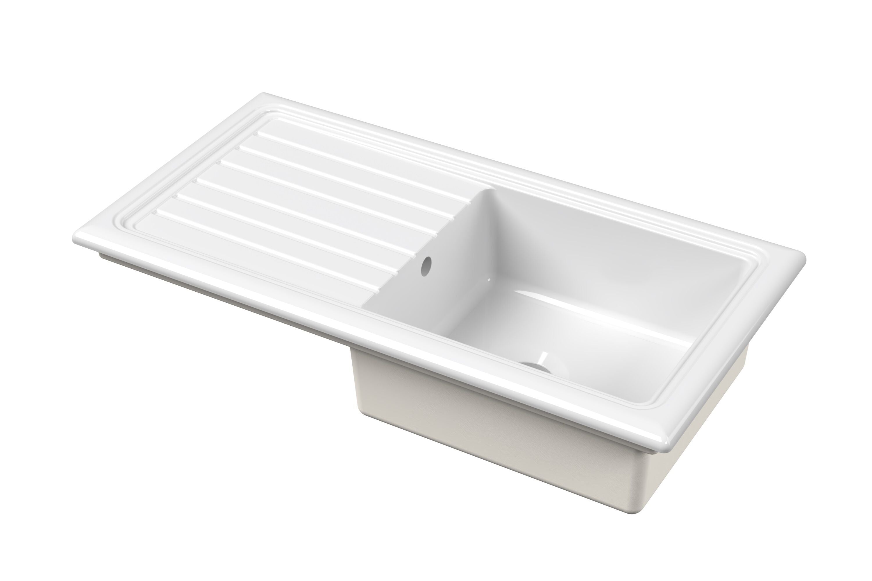 nuie 1010mm x 525mm Fireclay White Single Bowl Rectangular Countertop Drainer Sink