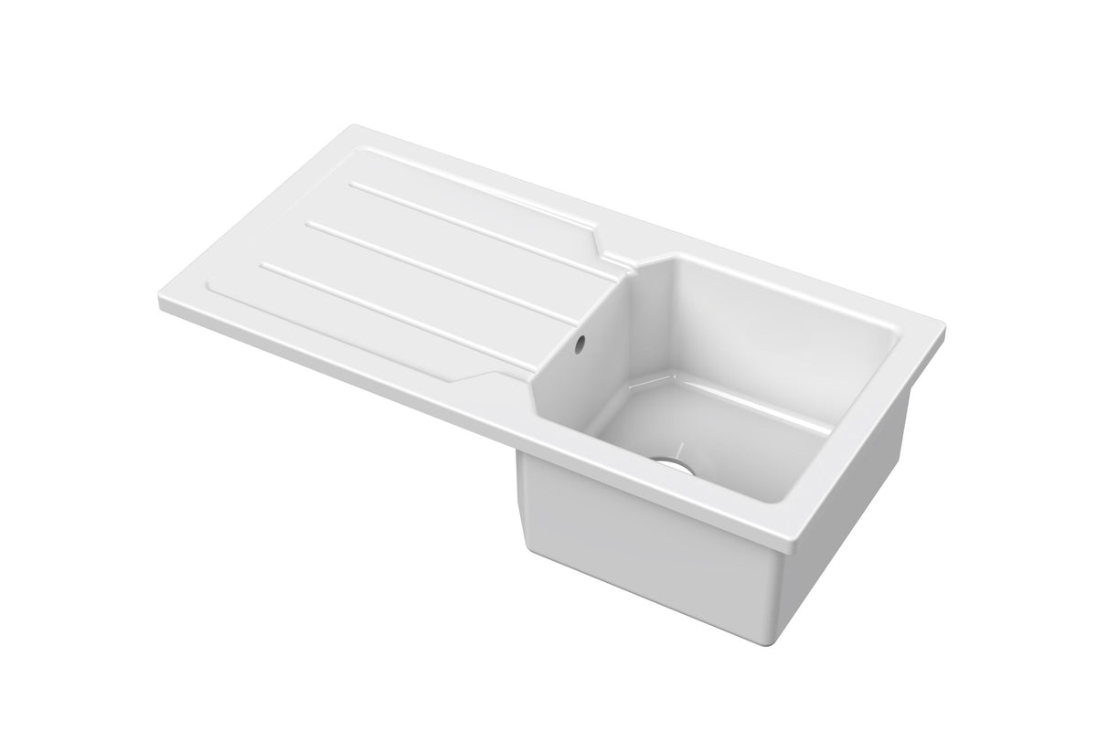 Nuie 865mm x 435mm Fireclay Single Bowl Compact Countertop Drainer Sink