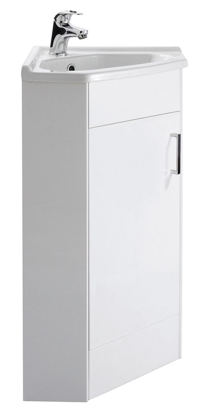 Nuie Mayford Single Door Floor Standing Corner Vanity Unit With Ceramic Basin