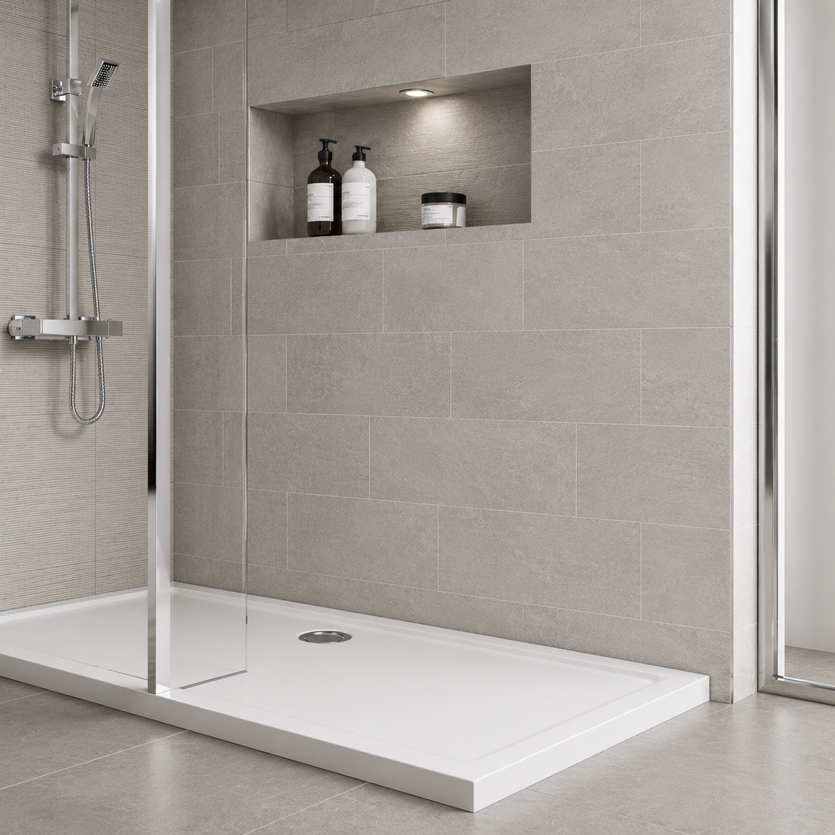 1700mm Chrome Walk-In Shower Enclosure with Stone Shower Tray
