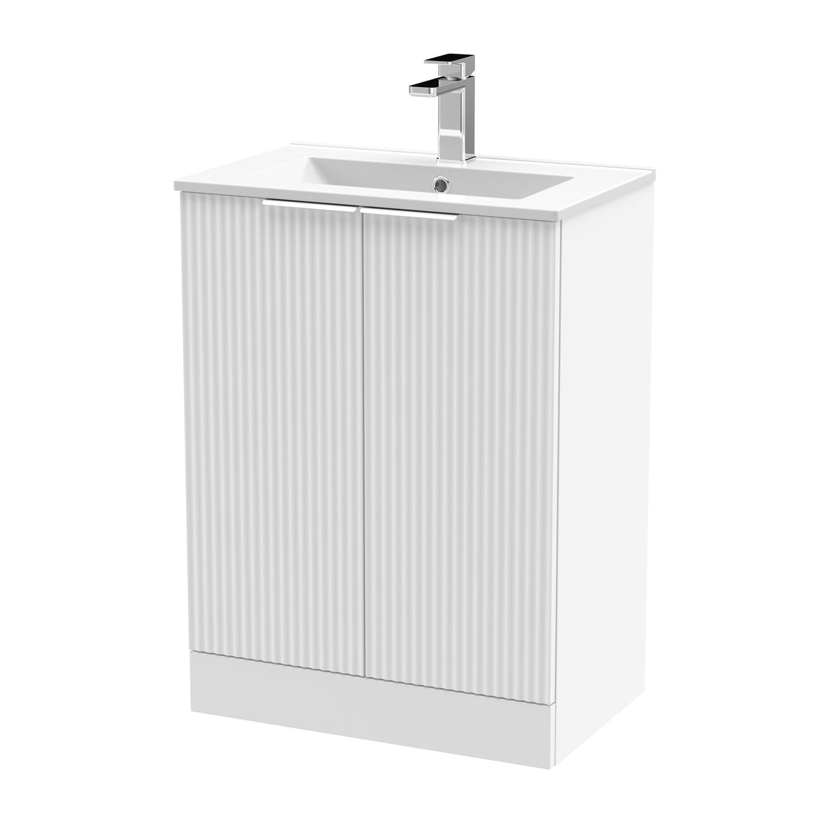 Hudson Reed Fluted 600mm 2 Door Floor Standing Vanity Unit With Minimalist Basin