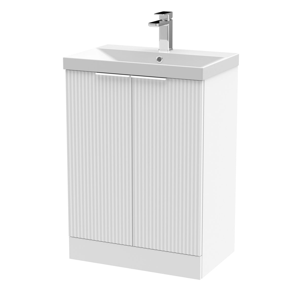Hudson Reed Fluted 600mm 2 Door Floor Standing Vanity Unit With Thin Edge Basin
