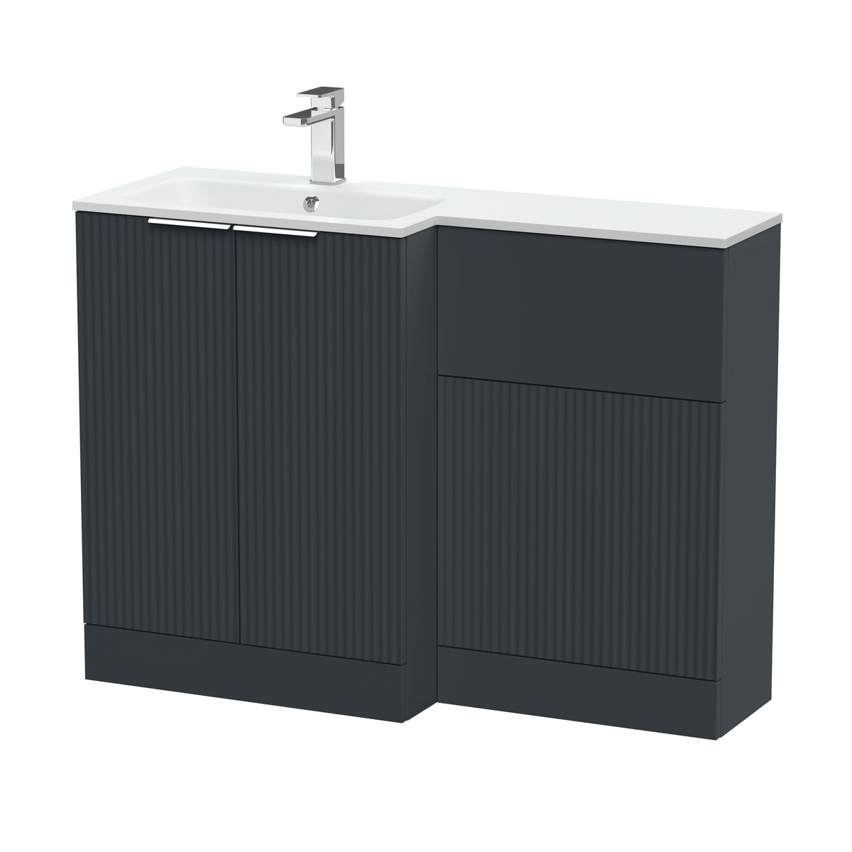 Hudson Reed Fluted 1100mm Left-Hand 2 Door Floor Standing Combination Unit With Stone Basin