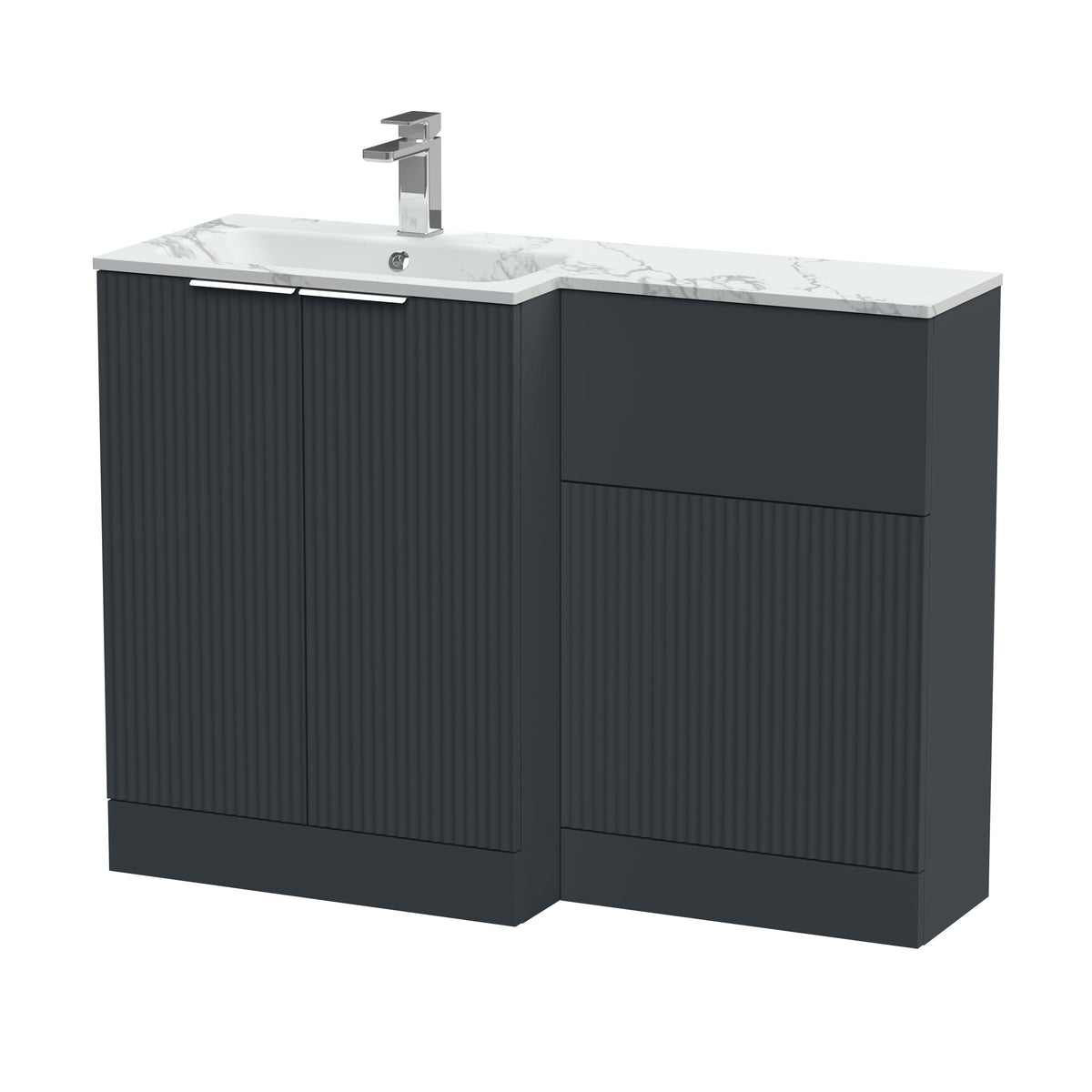 Hudson Reed Fluted 1100mm Left-Hand 2 Door Floor Standing Combination Unit With Stone Basin