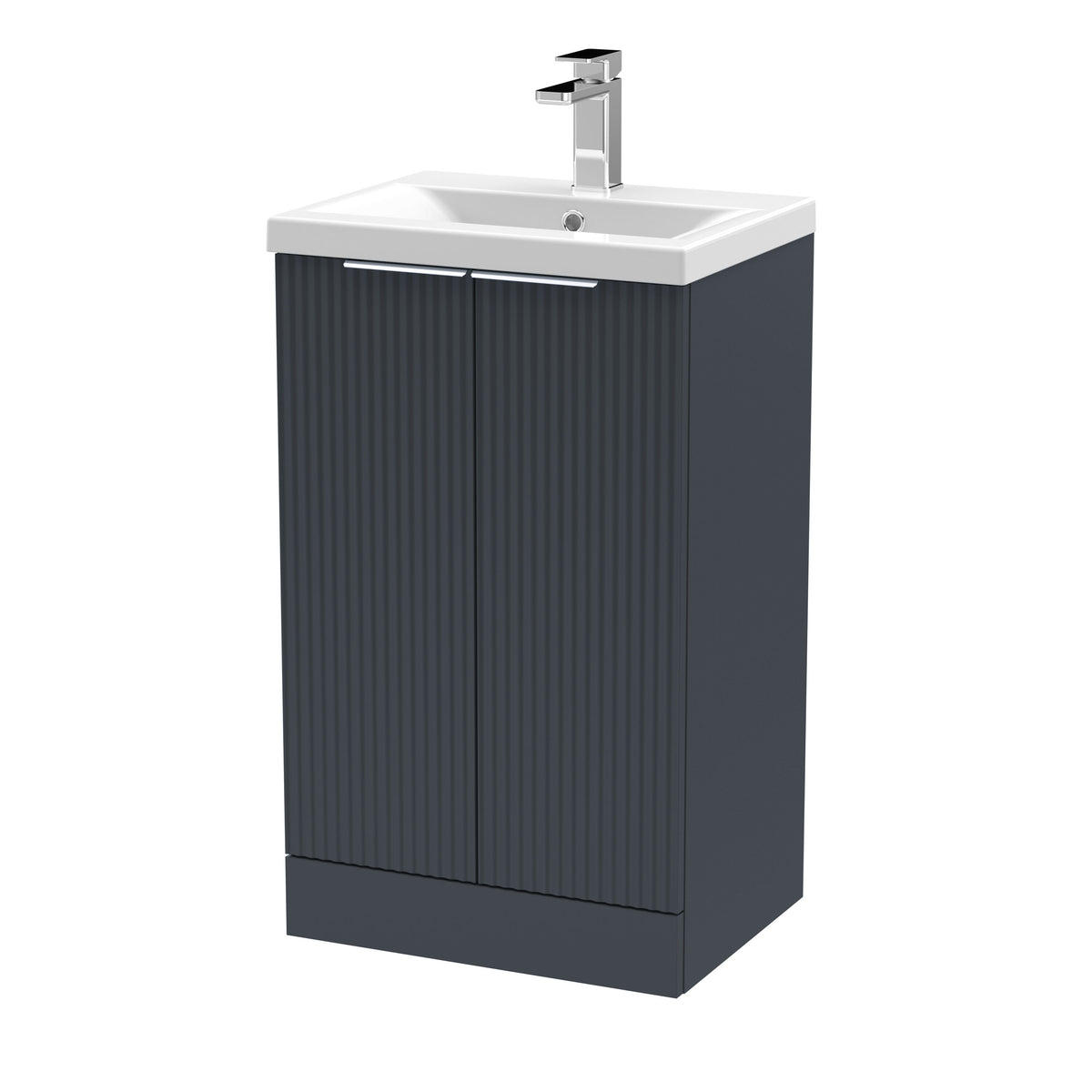 Hudson Reed Fluted 500mm 2 Door Floor Standing Vanity Unit With Mid-Edge Basin