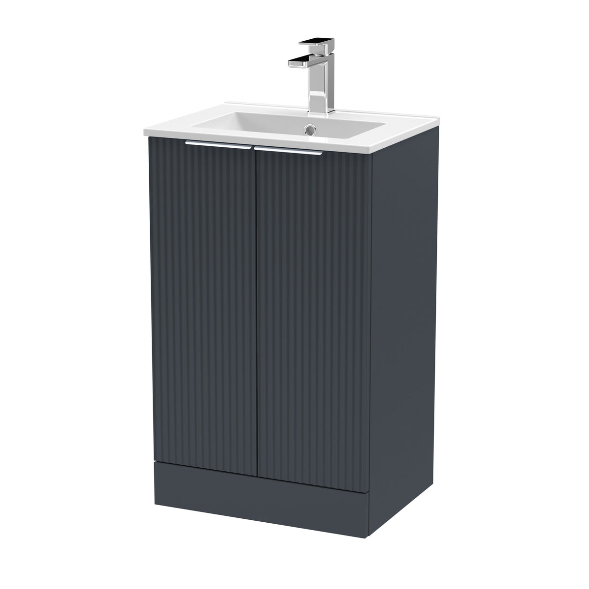 Hudson Reed Fluted 500mm 2 Door Floor Standing Vanity Unit With Minimalist Basin