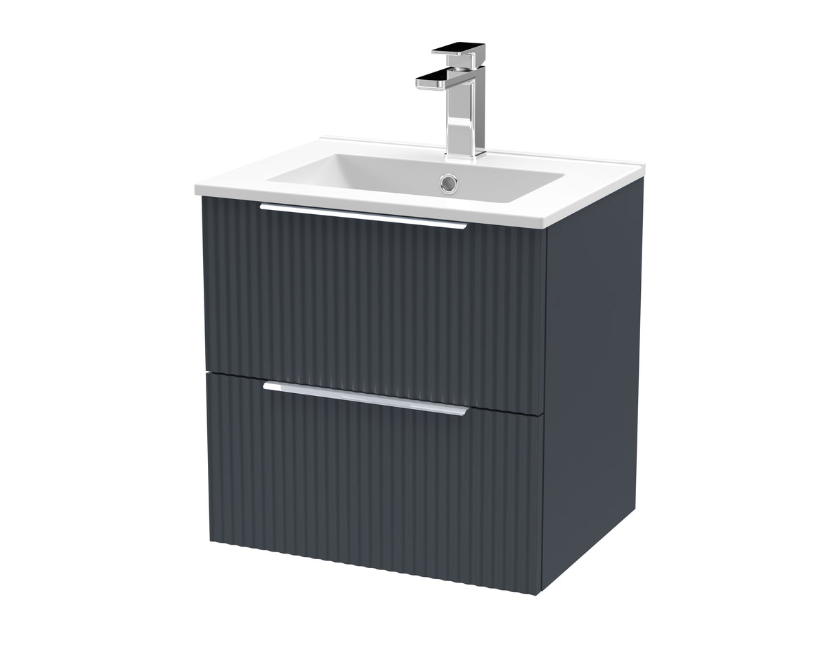 Hudson Reed Fluted 500mm 2 Drawer Wall Hung Vanity Unit With Minimalist Basin