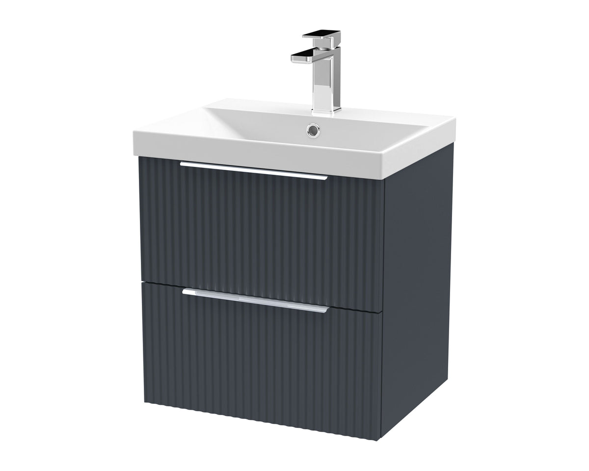 Hudson Reed Fluted 500mm 2 Drawer Wall Hung Vanity Unit With Thin Edge Basin