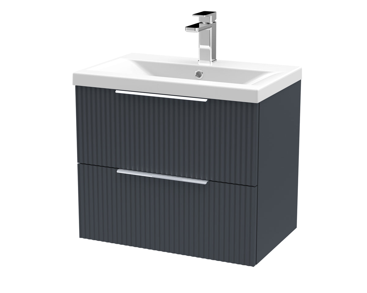 Hudson Reed Fluted 600mm 2 Drawer Wall Hung Vanity Unit With Mid-Edge Basin