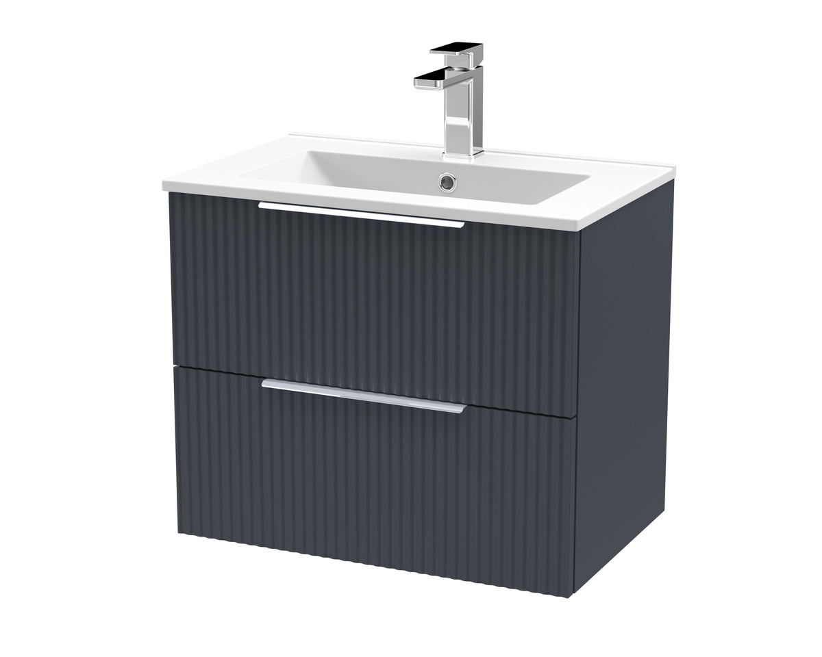 Hudson Reed Fluted 600mm 2 Drawer Wall Hung Vanity Unit With Minimalist Basin