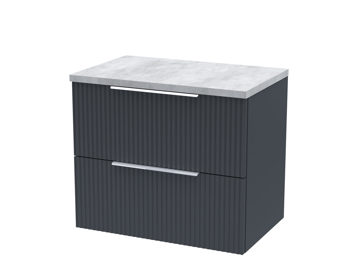 Hudson Reed Fluted 600mm 2 Drawer Wall Hung Vanity Unit With Bellato Grey Worktop