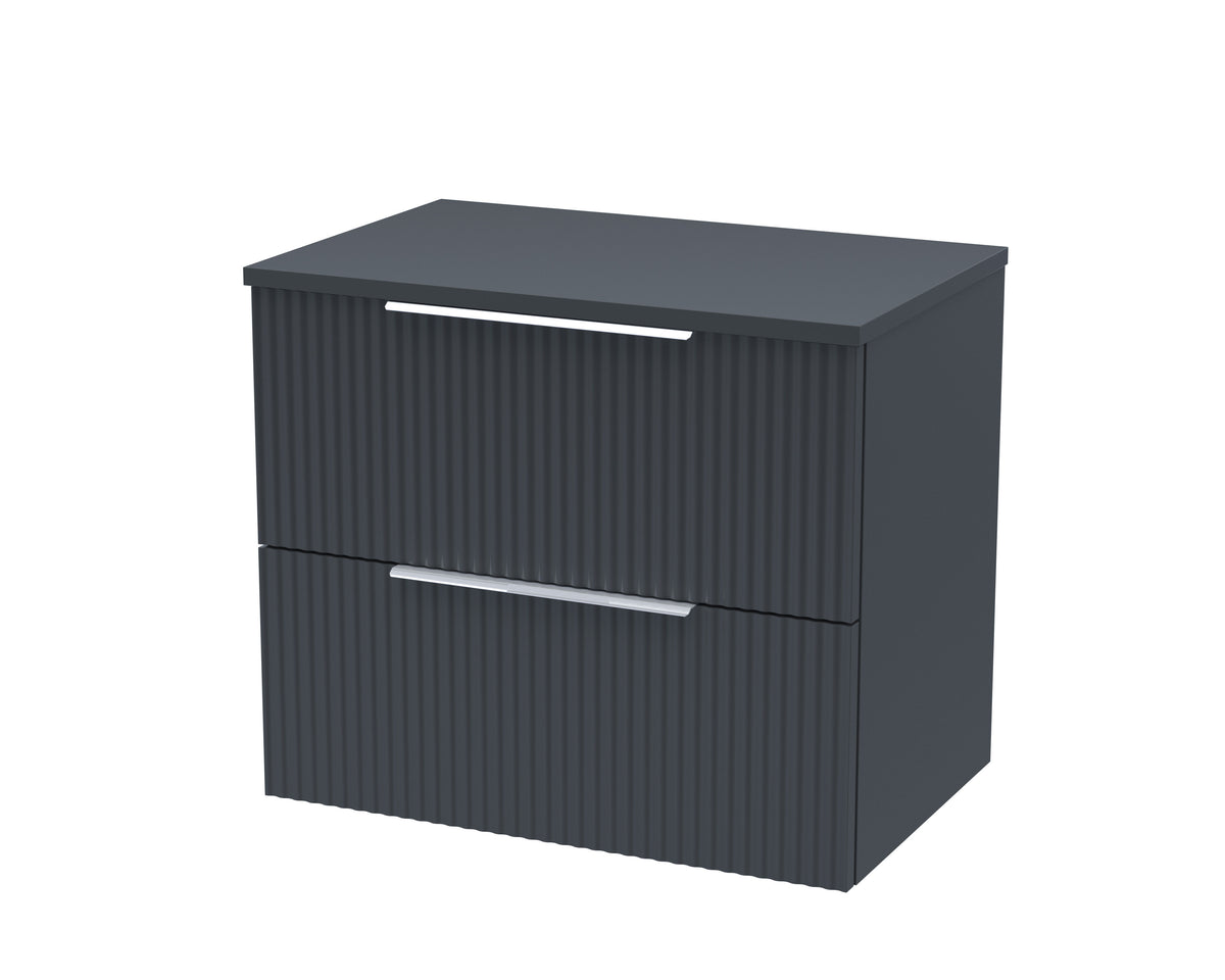 Hudson Reed Fluted 600mm 2 Drawer Wall Hung Vanity Unit With Co-ordinating Worktop