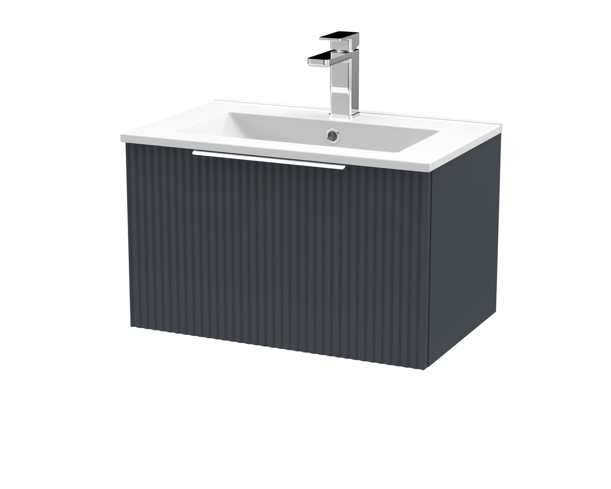 Hudson Reed Fluted 600mm 1 Drawer Wall Hung Vanity Unit With Minimalist Basin