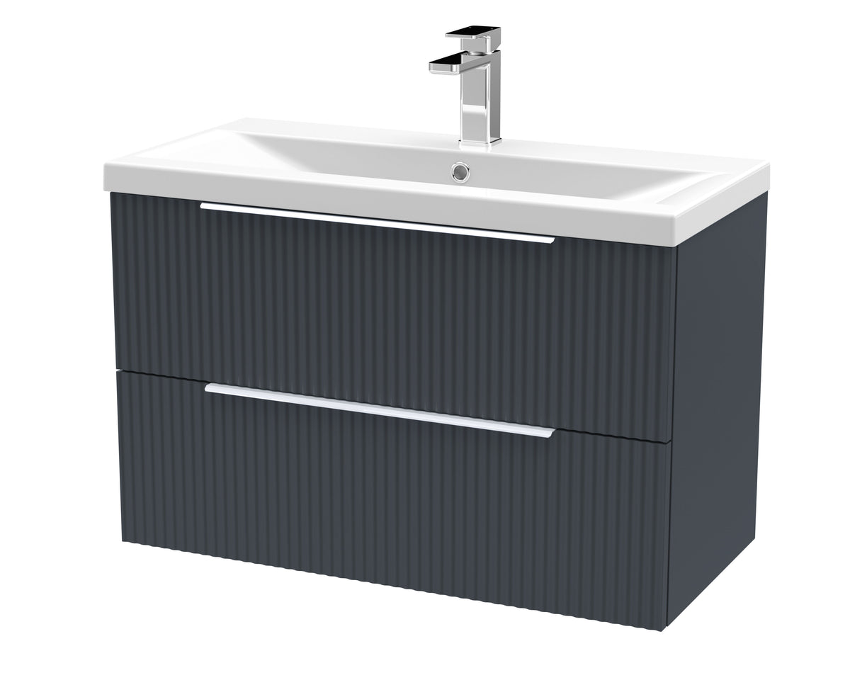 Hudson Reed Fluted 800mm 2 Drawer Wall Hung Vanity Unit With Mid-Edge Basin