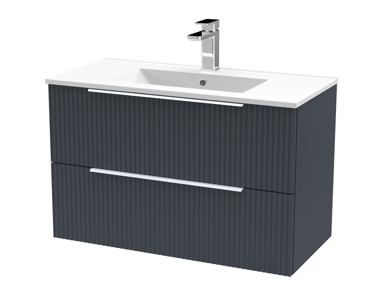 Hudson Reed Fluted 800mm 2 Drawer Wall Hung Vanity Unit With Minimalist Basin