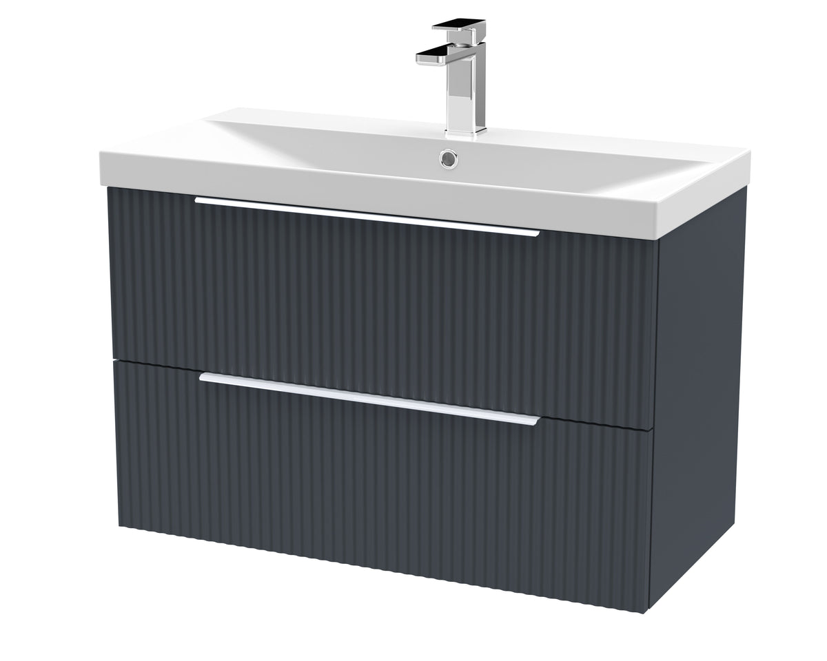 Hudson Reed Fluted 800mm 2 Drawer Wall Hung Vanity Unit With Thin Edge Basin