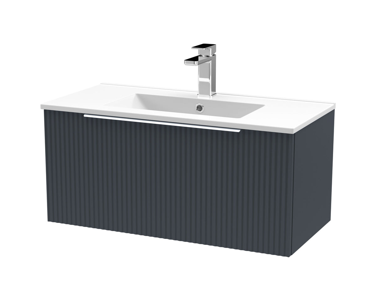 Hudson Reed Fluted 800mm 1 Drawer Wall Hung Vanity Unit With Minimalist Basin