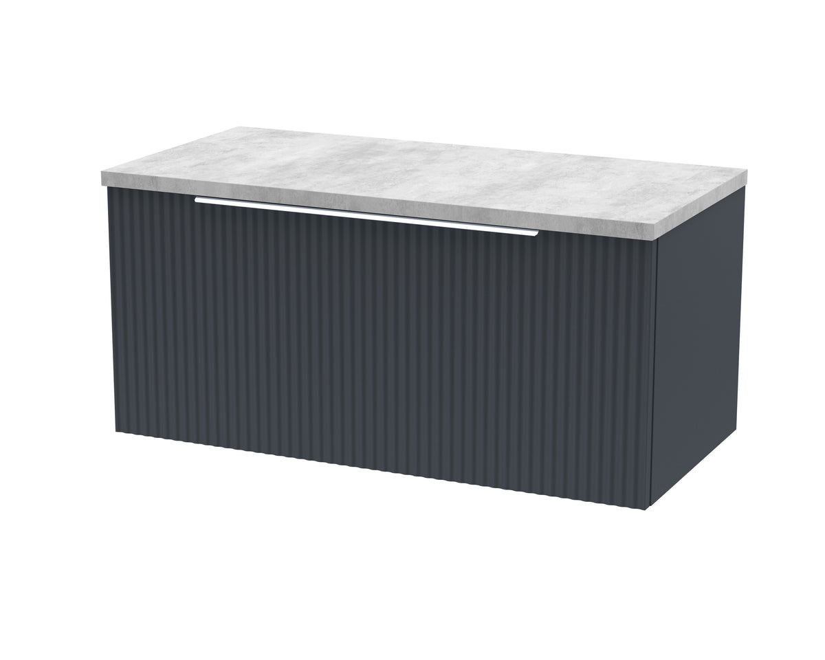 Hudson Reed Fluted 800mm 1 Drawer Wall Hung Vanity Unit With Bellato Grey Worktop