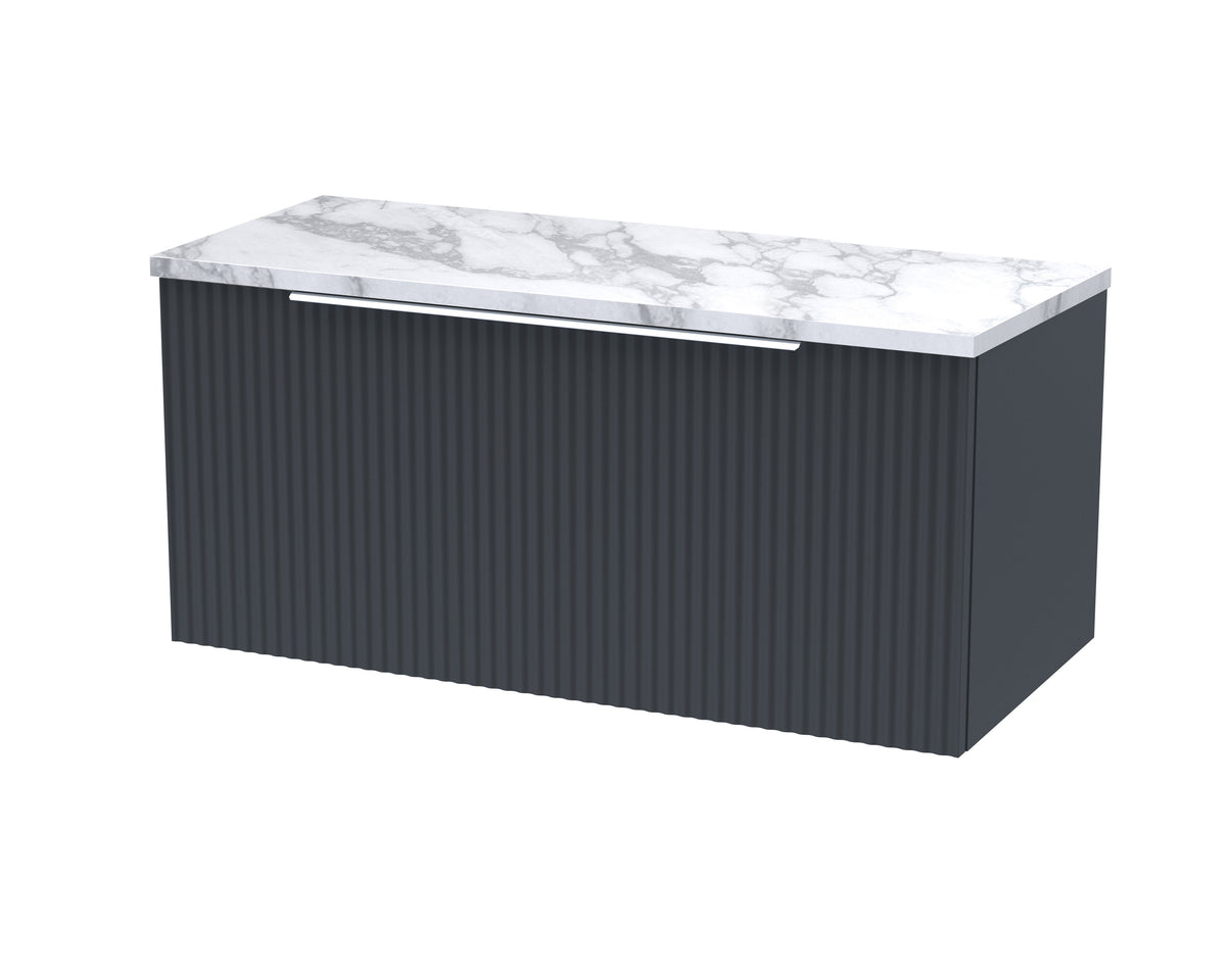 Hudson Reed Fluted 800mm 1 Drawer Wall Hung Vanity Unit With Carrara Laminate Worktop