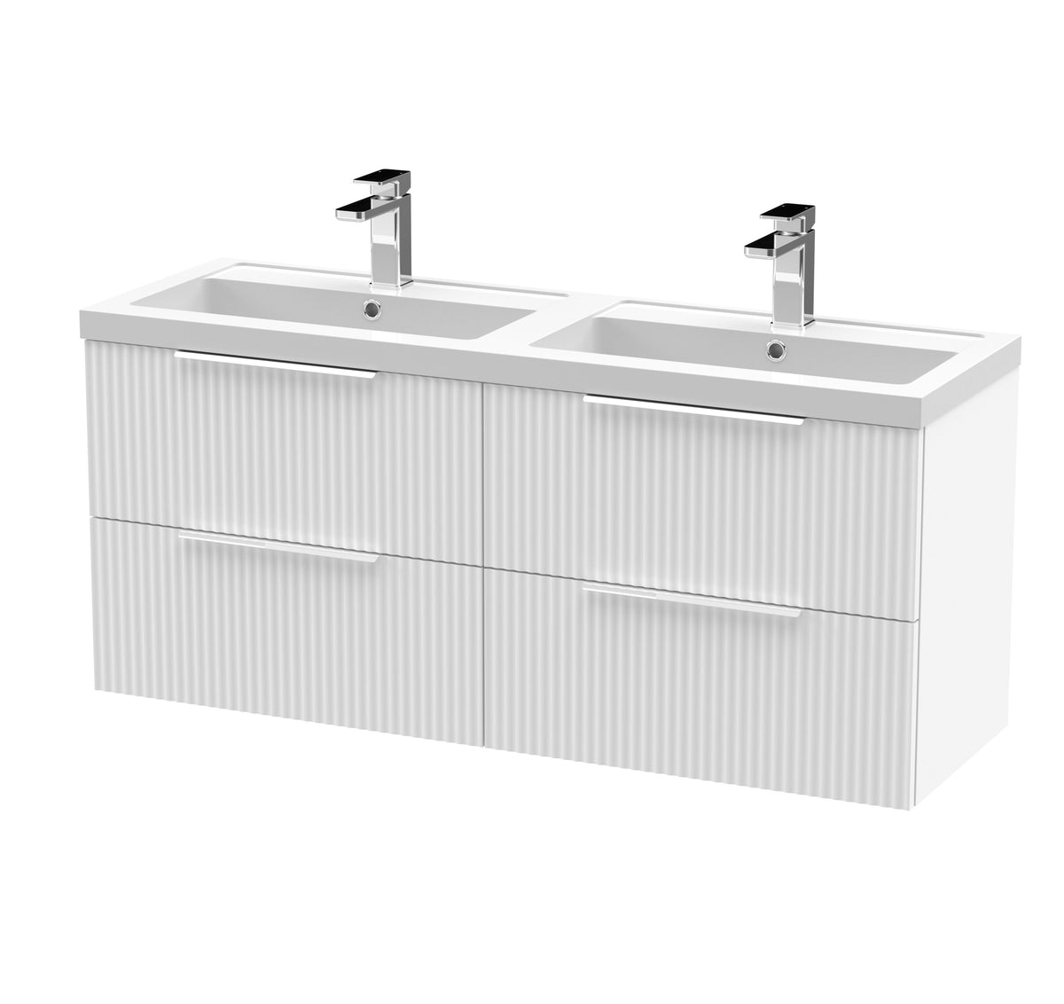 Hudson Reed Fluted 1200mm 4 Drawer Wall Hung Vanity Unit With 2 Tap Hole Polymarble basin