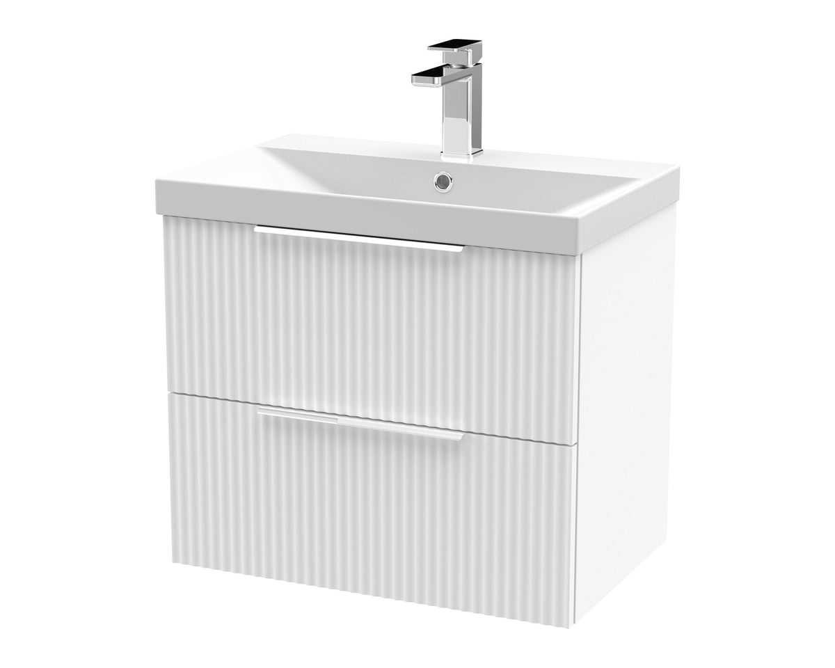 Hudson Reed Fluted 600mm 2 Drawer Wall Hung Vanity Unit With Thin Edge Basin
