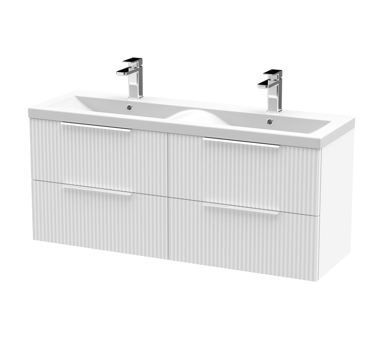 Hudson Reed Fluted 1200mm 4 Drawer Wall Hung Vanity Unit With 2 Tap Hole Ceramic Basin