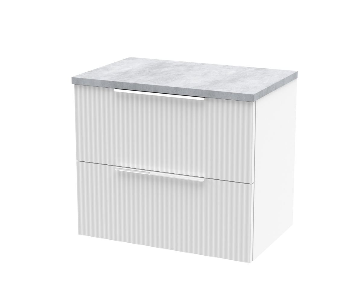 Hudson Reed Fluted 600mm 2 Drawer Wall Hung Vanity Unit With Bellato Grey Worktop