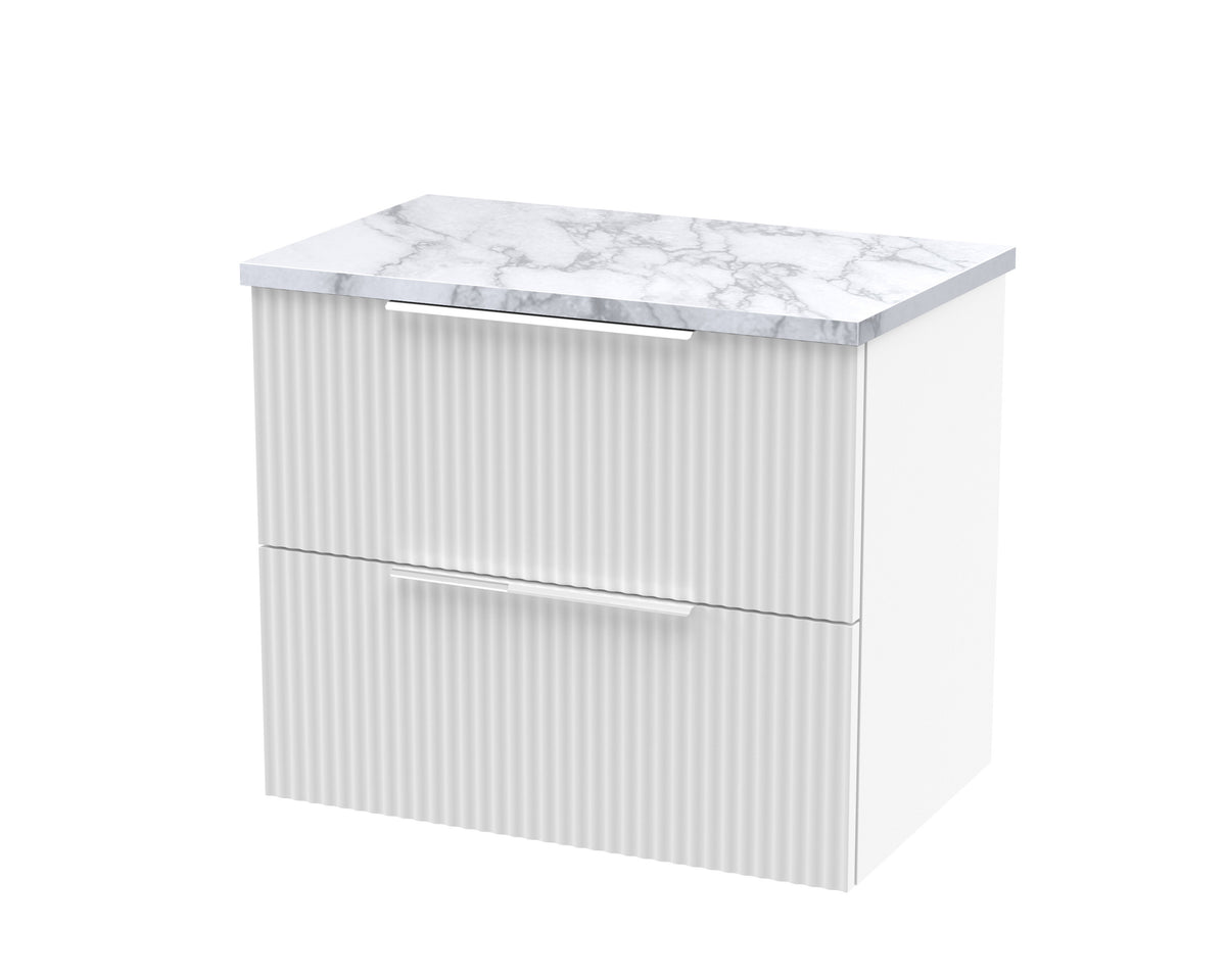 Hudson Reed Fluted 600mm 2 Drawer Wall Hung Vanity Unit With Carrara Laminate Worktop