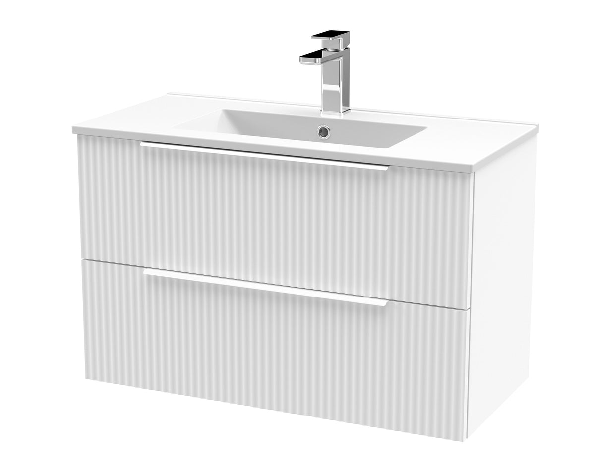 Hudson Reed Fluted 800mm 2 Drawer Wall Hung Vanity Unit With Minimalist Basin