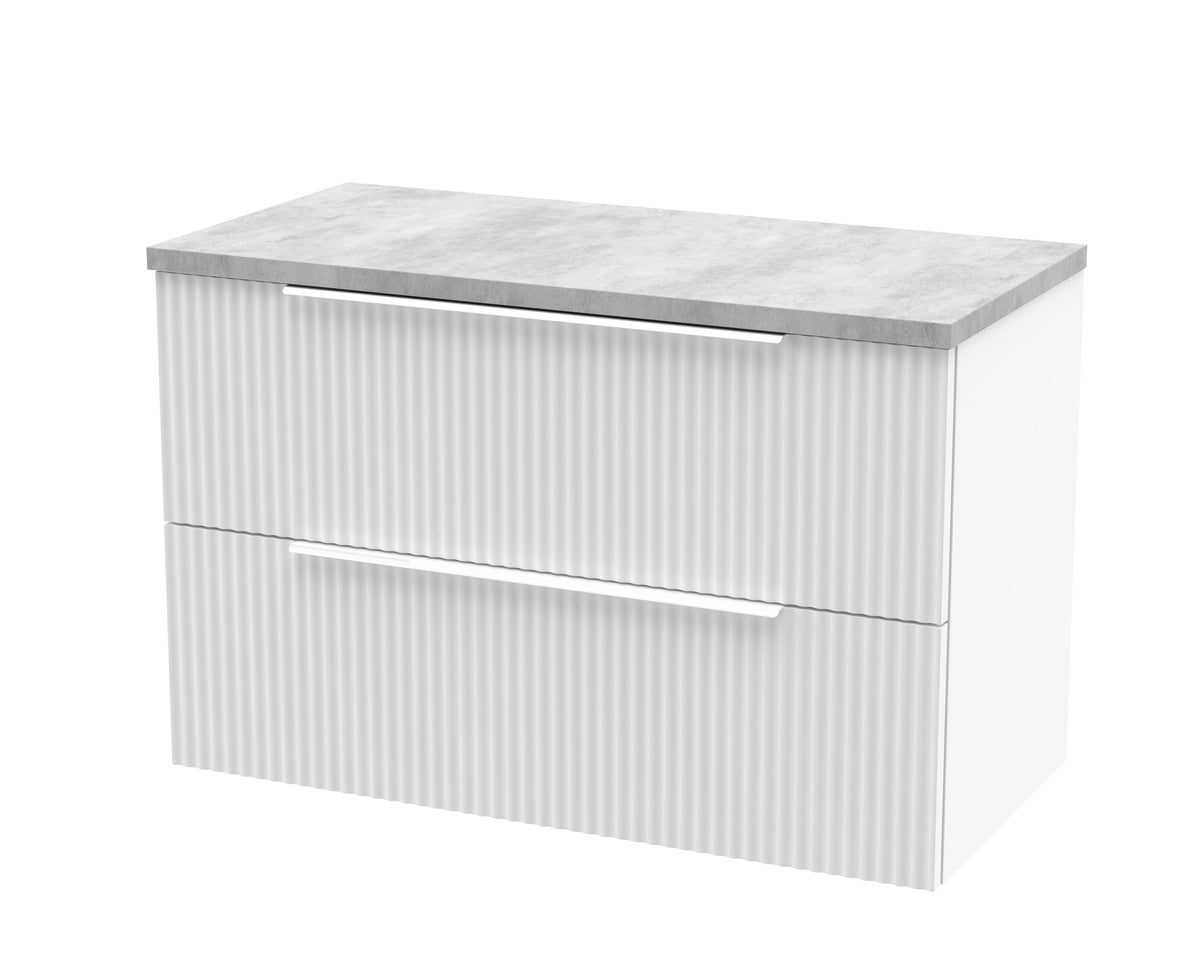 Hudson Reed Fluted 800mm 2 Drawer Wall Hung Vanity Unit With Bellato Grey Worktop