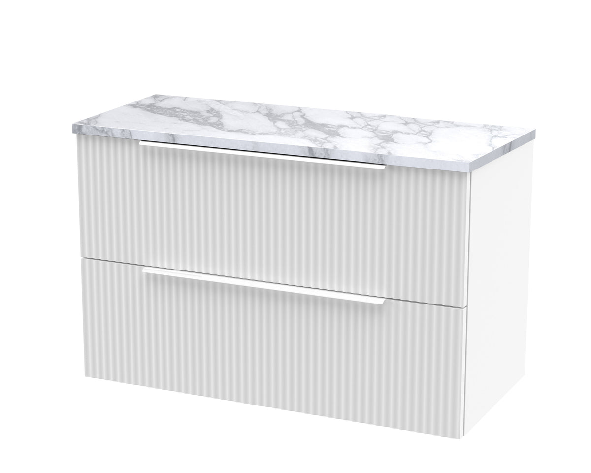 Hudson Reed Fluted 800mm 2 Drawer Wall Hung Vanity Unit With Carrara Laminate Worktop