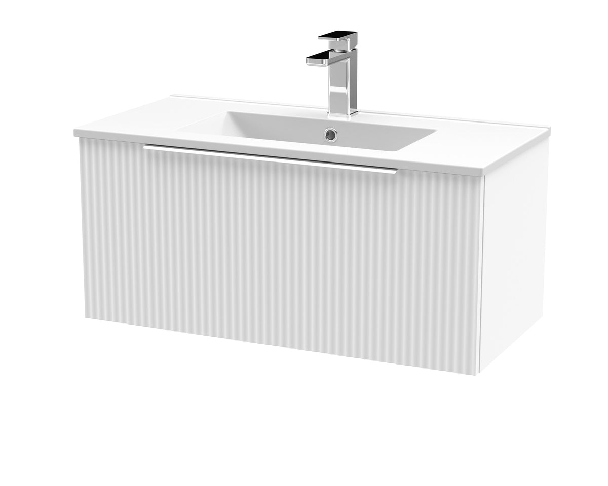 Hudson Reed Fluted 800mm 1 Drawer Wall Hung Vanity Unit With Minimalist Basin