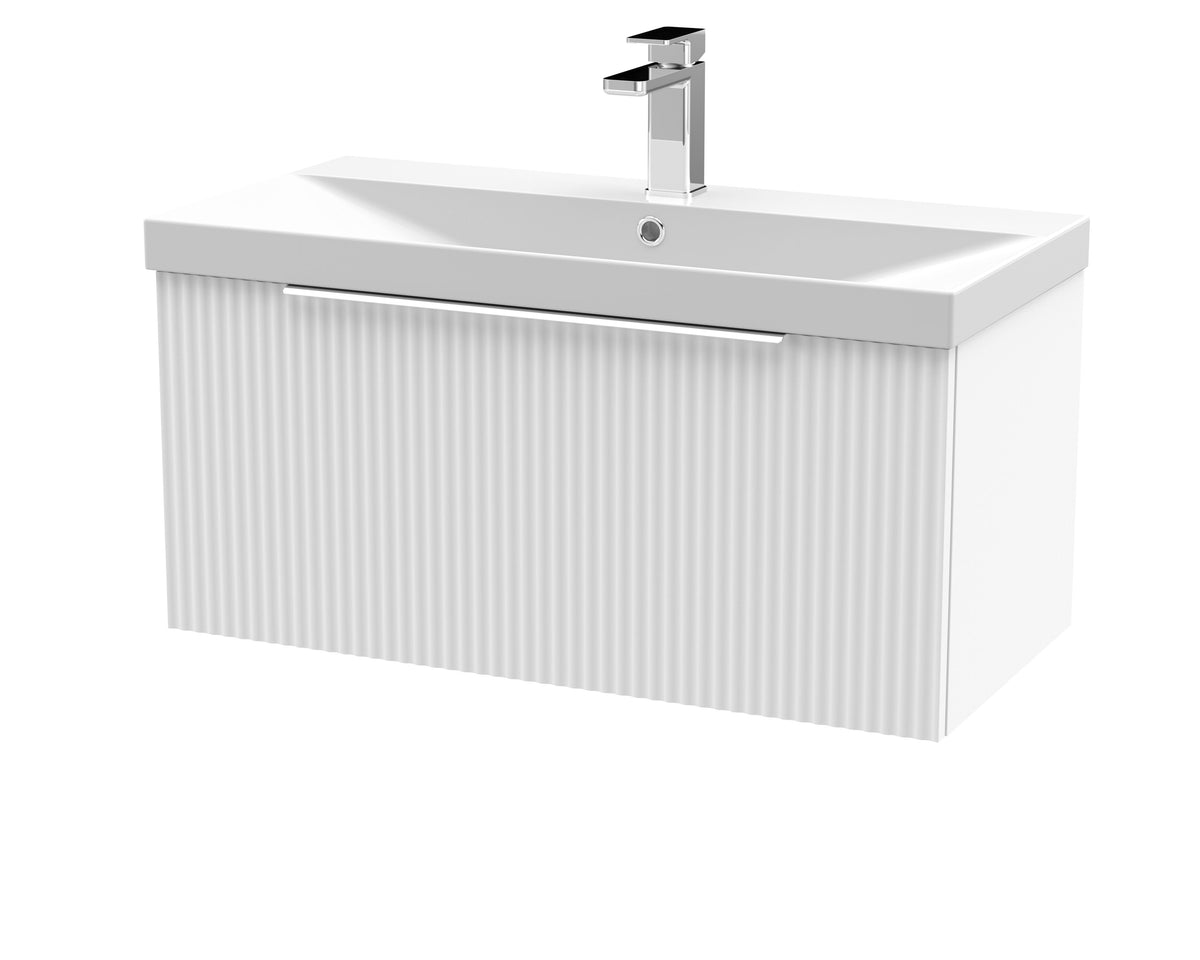 Hudson Reed Fluted 800mm 1 Drawer Wall Hung Vanity Unit With Thin Edge Basin