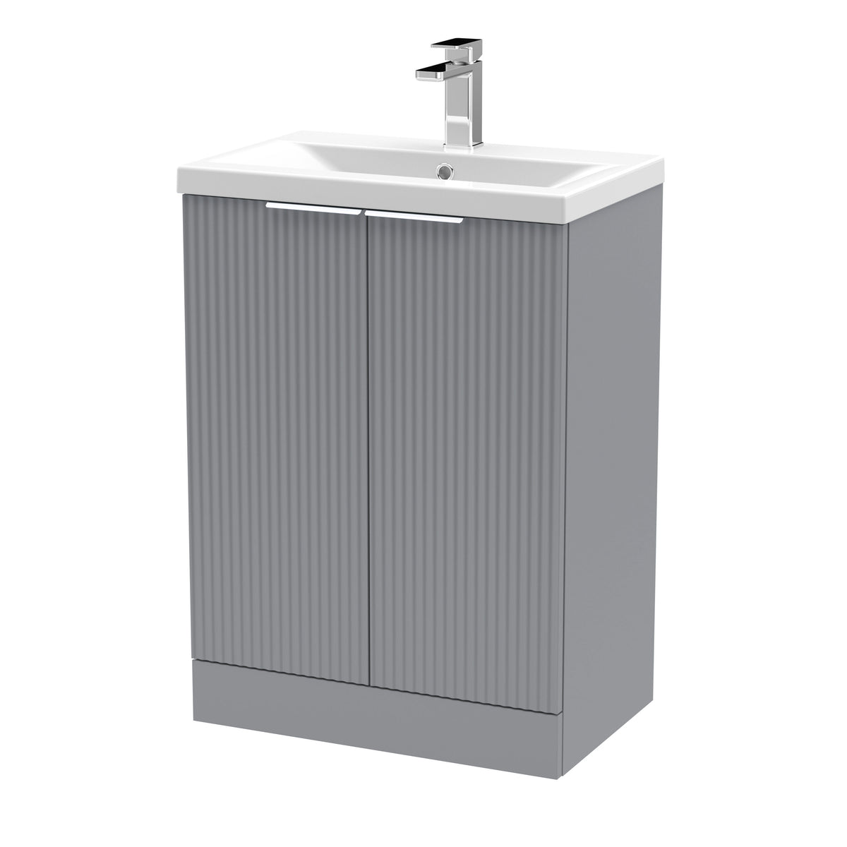 Hudson Reed Fluted 600mm 2 Door Floor Standing Vanity Unit With Mid-Edge Basin