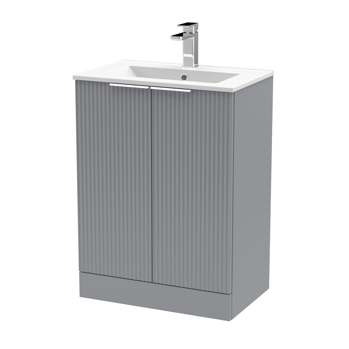 Hudson Reed Fluted 600mm 2 Door Floor Standing Vanity Unit With Minimalist Basin