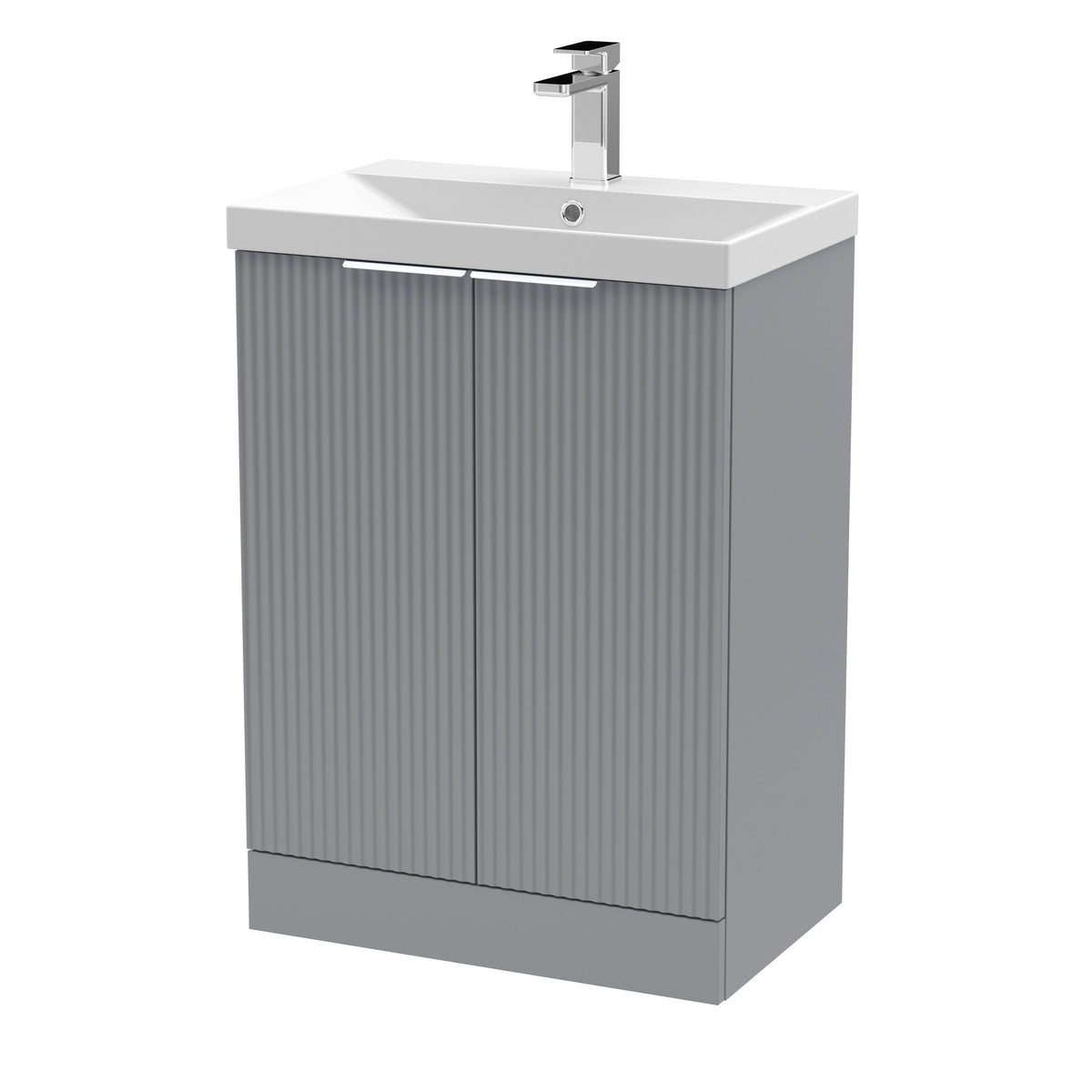 Hudson Reed Fluted 600mm 2 Door Floor Standing Vanity Unit With Thin Edge Basin