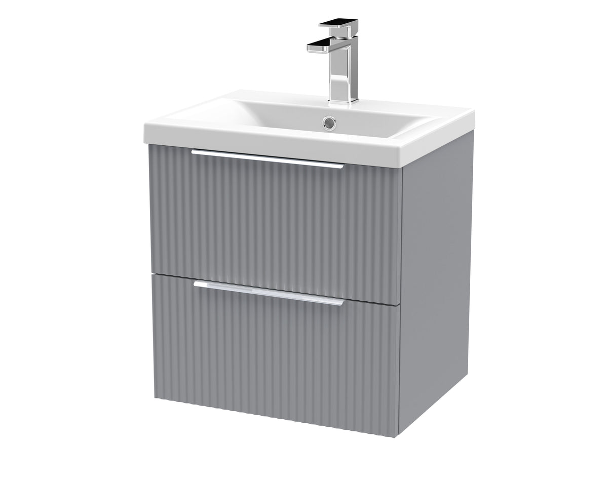 Hudson Reed Fluted 500mm 2 Drawer Wall Hung Vanity Unit With Mid-Edge Basin