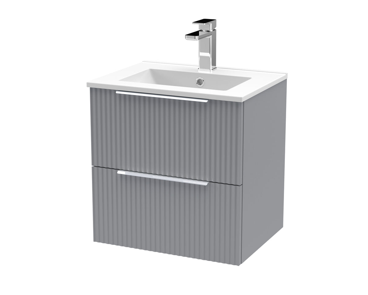 Hudson Reed Fluted 500mm 2 Drawer Wall Hung Vanity Unit With Minimalist Basin
