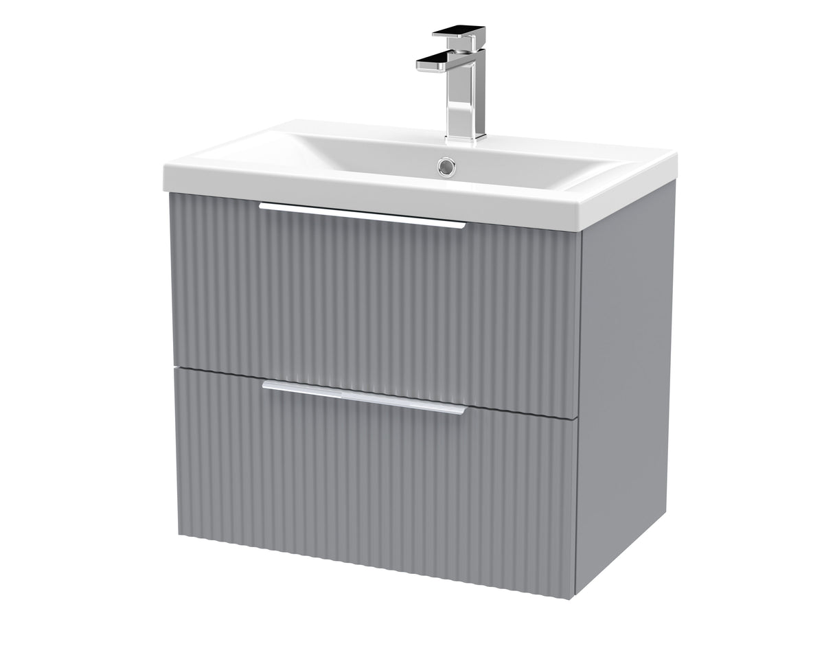 Hudson Reed Fluted 600mm 2 Drawer Wall Hung Vanity Unit With Mid-Edge Basin