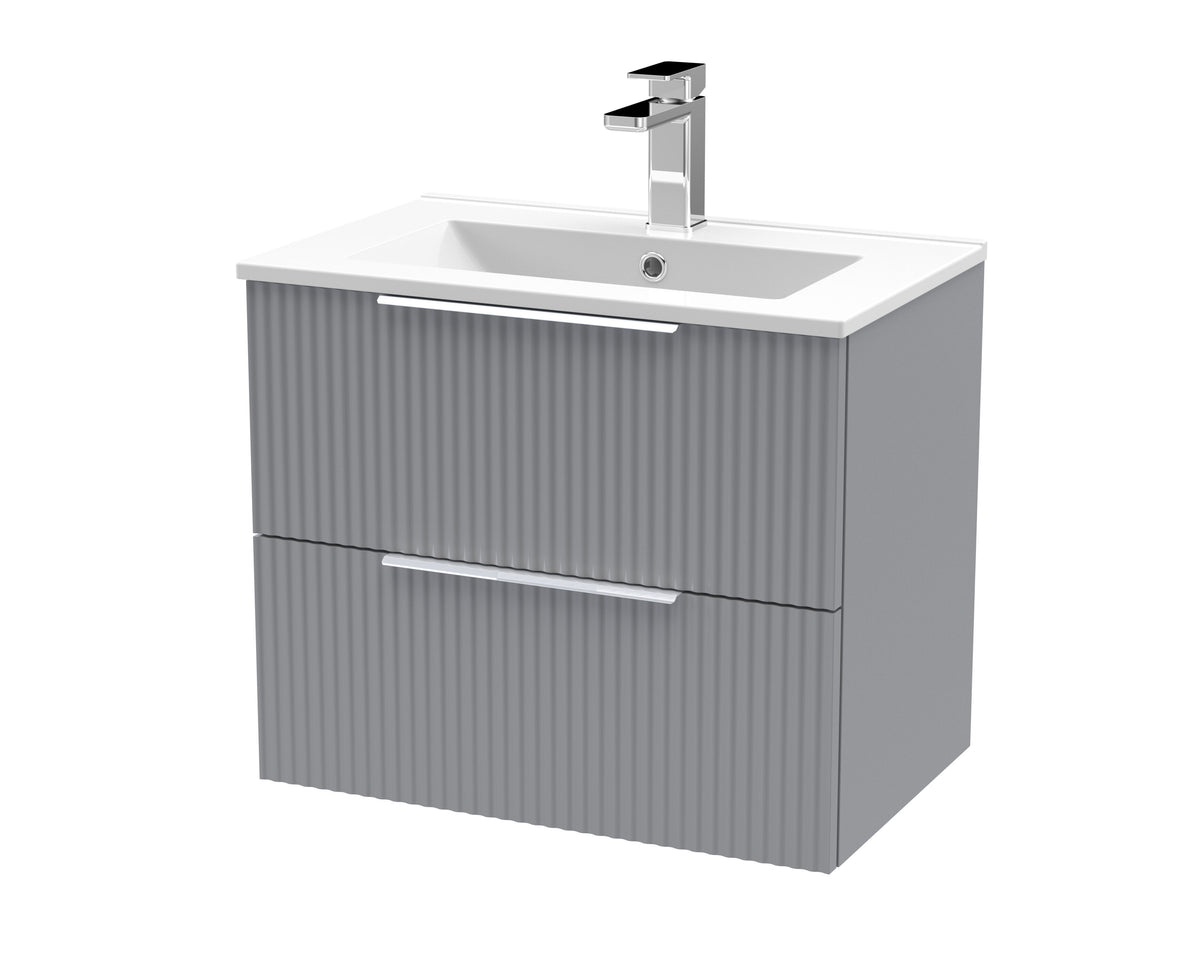 Hudson Reed Fluted 600mm 2 Drawer Wall Hung Vanity Unit With Minimalist Basin