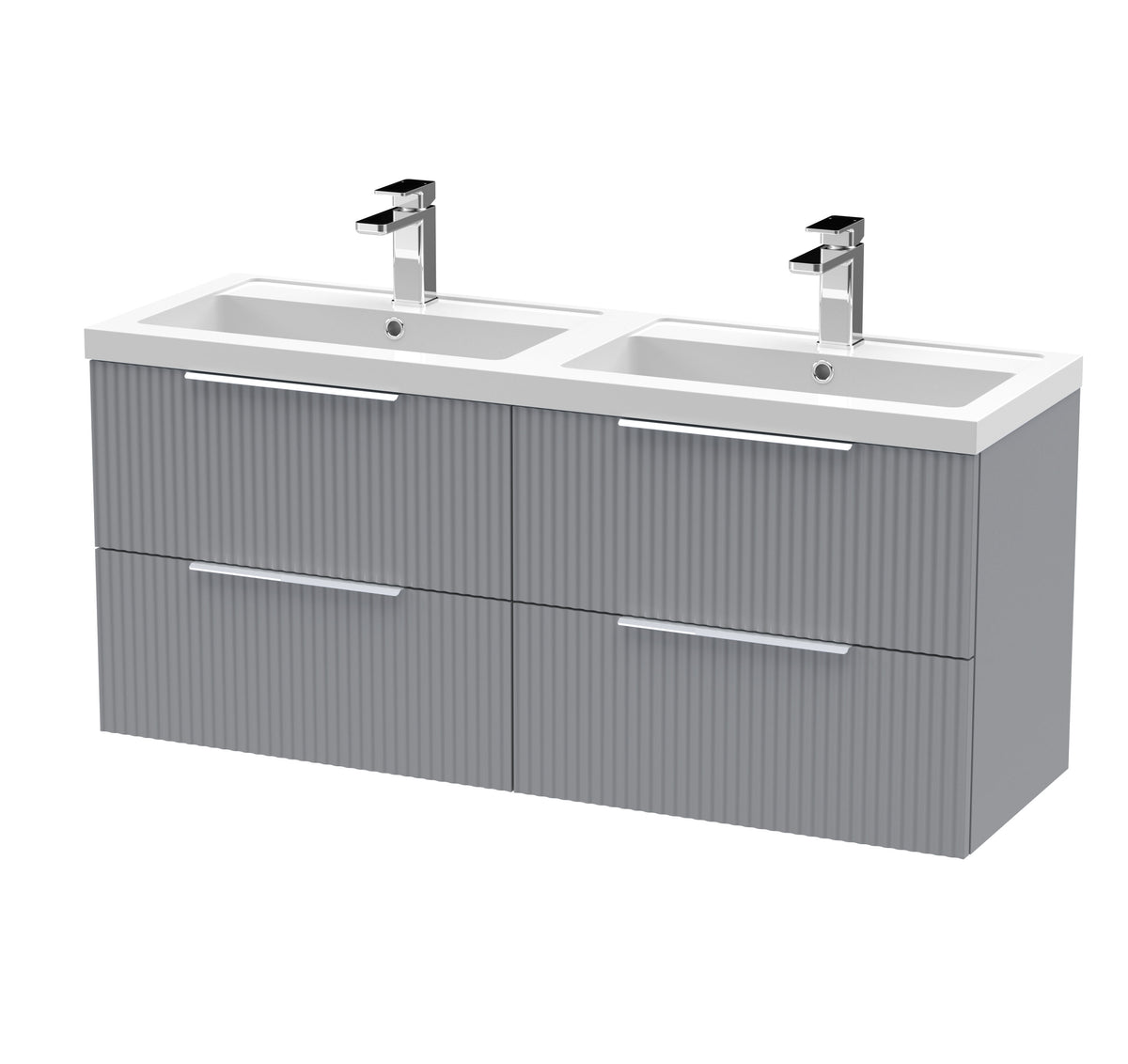 Hudson Reed Fluted 1200mm 4 Drawer Wall Hung Vanity Unit With 2 Tap Hole Polymarble basin