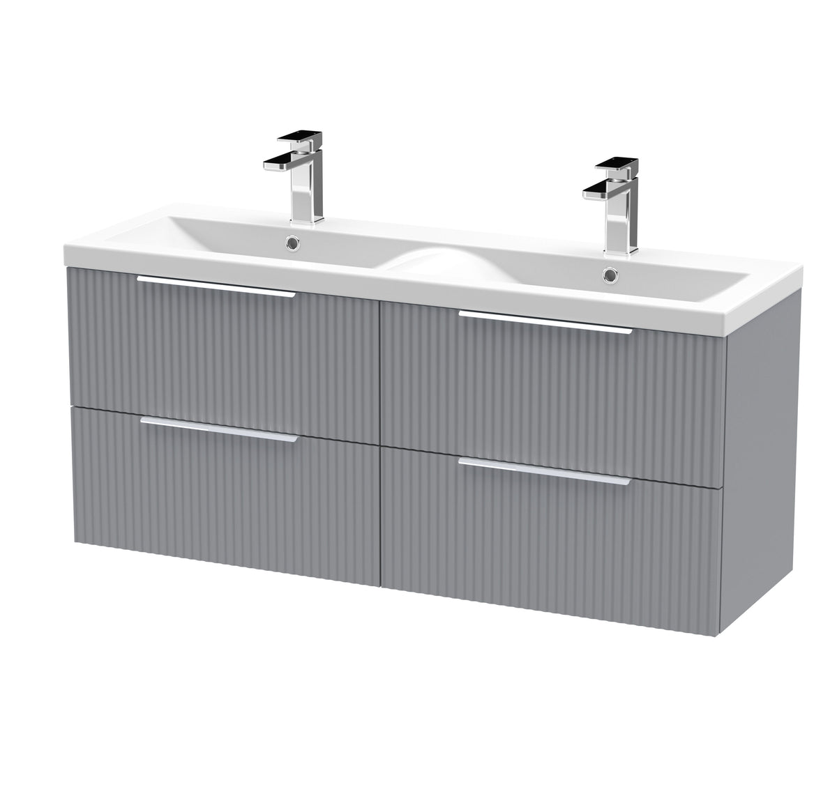 Hudson Reed Fluted 1200mm 4 Drawer Wall Hung Vanity Unit With 2 Tap Hole Ceramic Basin