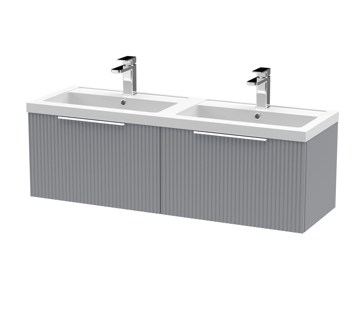 Hudson Reed Fluted 1200mm 2 Drawer Wall Hung Vanity Unit With 2 Tap Hole Polymarble basin