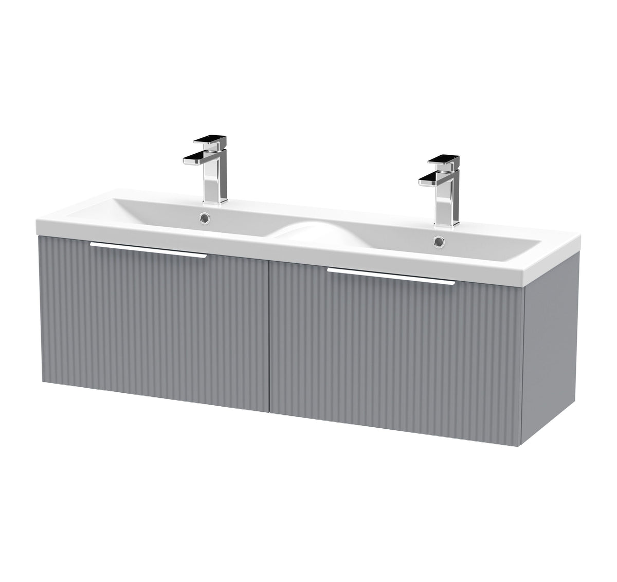 Hudson Reed Fluted 1200mm 2 Drawer Wall Hung Vanity Unit With 2 Tap Hole Ceramic Basin