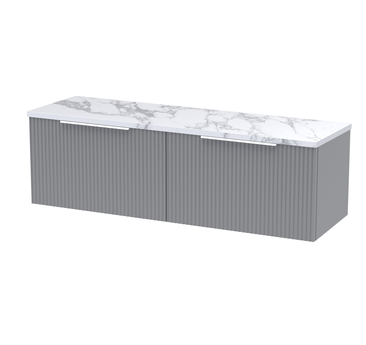 Hudson Reed Fluted 1200mm 2 Drawer Wall Hung With Carrara Laminate Worktop Vanity With Carrara Laminate Worktop