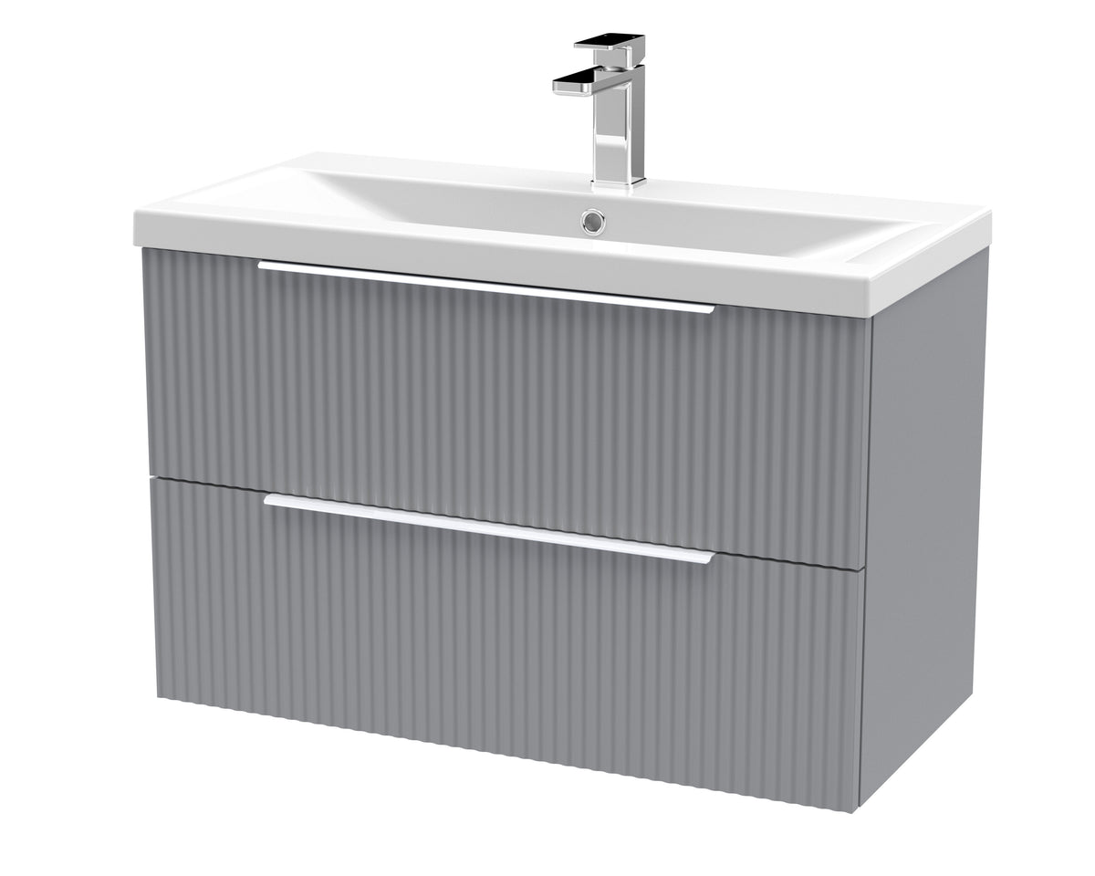 Hudson Reed Fluted 800mm 2 Drawer Wall Hung Vanity Unit With Mid-Edge Basin
