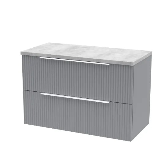 Hudson Reed Fluted 800mm 2 Drawer Wall Hung Vanity Unit With Bellato Grey Worktop