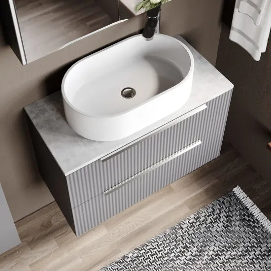 Hudson Reed Fluted 800mm 2 Drawer Wall Hung Vanity Unit With Bellato Grey Worktop